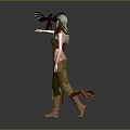Fantasy Game And Movie Character With Green Hair Brown Top Green Pants Holding Black Creature