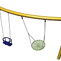 Outdoor Playground Swing Set With Yellow Frame Blue Seat And Green Net Swings For Kids
