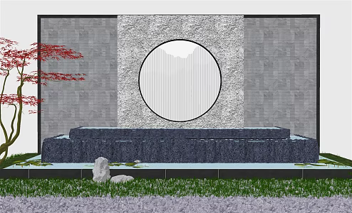 New Chinese style landscape wall courtyard landscape waterscape 3d model