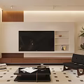 Modern Living Dining Room With Brown Sofa Framed Artworks And Coffee Table On Patterned Rug