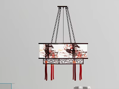Chinese Traditional Dragon Pattern Pendant Light With Red Tassels And Carved Frame 3d model