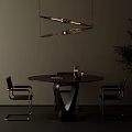 Modern Round Dining Table Set With Chairs Hanging Light And Potted Plant 3d model