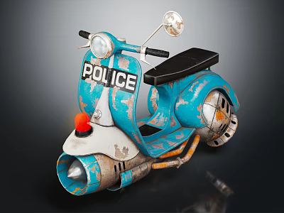 Vintage Blue Police Motorcycle With Worn Paint Headlight Rearview Mirror And Black Seat 3d model