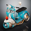 Vintage Blue Police Motorcycle With Worn Paint Headlight Rearview Mirror And Black Seat