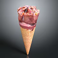 Delicious Purple Ice Cream in Waffle Cone with Red Topping and Crunchy Bits