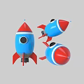 Three Colorful Cartoon Style Rocket Toys With Blue Red And White Stripes