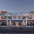 Modern Futuristic Gas Station Architecture With Illuminated Canopy And Fuel Pumps