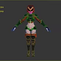 Female Game And Movie Character Standing In Red Black Armor With Helmet And Gauntlets