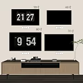Different Size TVs 70 80 65 75 Inch Models With Time Display On TV Stand