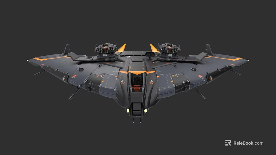 Futuristic Sci-Fi Spaceship Featuring Black and Orange Color Sleek Aerodynamic Design and Engines 3d model 
