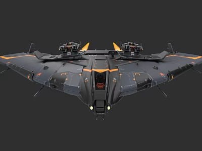 Futuristic Sci-Fi Spaceship Featuring Black and Orange Color Sleek Aerodynamic Design and Engines 3d model