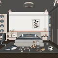 Modern Kids Room Interior Featuring Bed Desk Chair Toys Rug And Cabinets