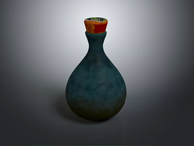 Blue Green Ceramic Vase With Red Yellow Decorative Rim And Pear Shaped Body 3d model