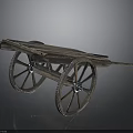 Antique Wooden Cart Featuring Large Spoked Wheels And Flat Wooden Platform