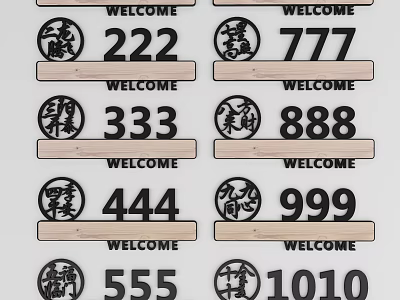 Wooden Welcome Signs With Chinese Symbols And Numbers 222 777 333 888 3d model