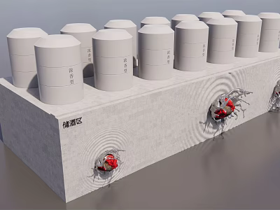 White Cylindrical Tanks On Gray Industrial Equipment Testing Base With Red Components 3d model