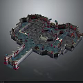 3D Game Map Layout With Complex Pathways And Colorful Regions Design