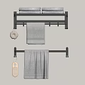 Wall Mounted Bathroom Shelf With Gray Towels And Wicker Basket Storage