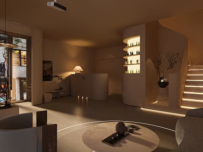 Modern Beauty Hair Salon Interior With Styling Chairs Product Shelves And Soft Lighting Design 3d model