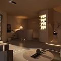 Modern Beauty Hair Salon Interior With Styling Chairs Product Shelves And Soft Lighting Design