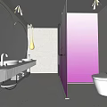 Hotel Bathroom Modern Interior Design With Purple Mirror Pendant Lights Vanity And Smart Toilet