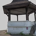 Traditional Wooden Pavilion Model With Pyramidal Roof Hexagonal Base And Stone Steps