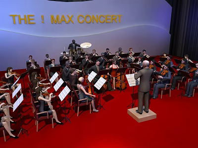 Orchestra Members And Conductor Performing At The 1 Max Concert On Red Carpet Stage 3d model