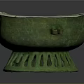 Ancient Bronze Sculpture Bowl Shaped Vessel With Green Patina Side Handles And Decorative Base