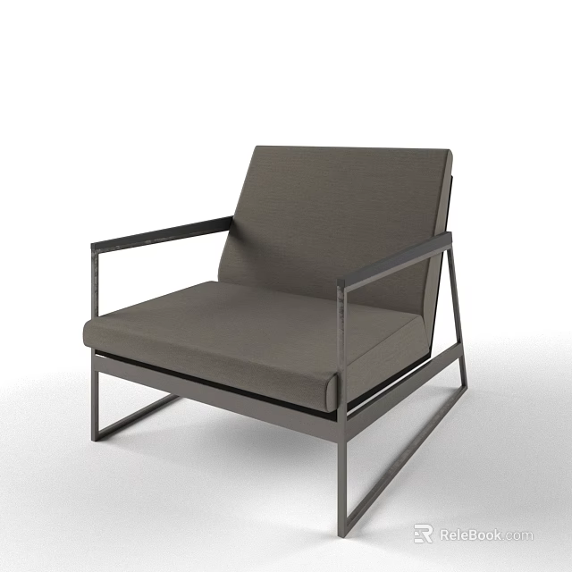 Modern Dark Gray Leisure Chair With Metal Frame And Fabric Seat Cushion 3d model 