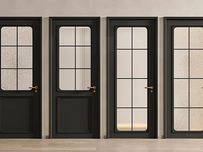 Modern Black Hinged Doors With Glass Panes Golden Handles And Sleek Design 3d model