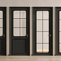 Modern Black Hinged Doors With Glass Panes Golden Handles And Sleek Design