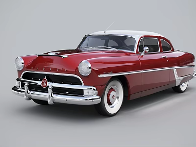 Classic Red Vintage Car With White Roof And Chrome Grille Details 3d model