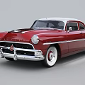 Classic Red Vintage Car With White Roof And Chrome Grille Details
