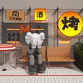 Trendy Photo Check In Spot With Kaws Figure Bench Yellow Grill Sign And Metal Frame