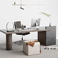 Modern Minimalist Desk Interior With Computer Lamp Plant Chair And Magazines