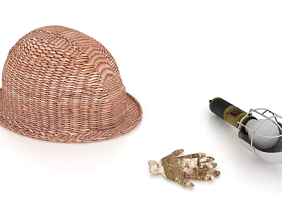 Workers go down the well to equip their hats, woven straw hats, old flashlight, broken gloves, classic retro, nostalgic style, 60 s, old objects, American industrial LOFT 3d model