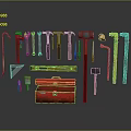 Essential Hardware Tools Collection Including Wrenches Hammers Pliers Level Tool And Red Toolbox 3d model