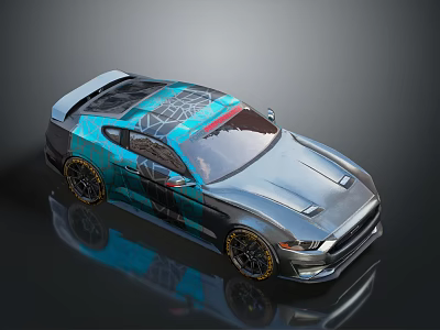 Silver Sports Car With Blue Geometric Pattern Sleek Design And Black Alloy Wheels 3d model
