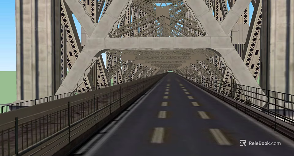 Modern Steel Structure Highway Bridge With Two Way Lanes And Metal Framework 3d model 