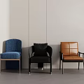 Modern Single Chairs Featuring Blue Fabric Black Cushioned Brown Leather With Metal Frame Design