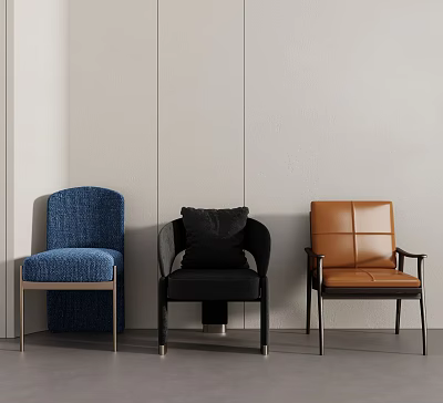 Modern Single Chairs Featuring Blue Fabric Black Cushioned Brown Leather With Metal Frame Design 3d model