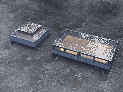Two Modern Square Gray Platforms With Spotted Surface On Gray Marble Floor 3d model