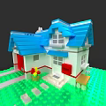 Building Blocks House With Blue Roof White Walls Red Door And Green Lawn