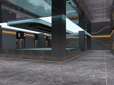 Modern Luxury SPA Sauna Interior With Marble Flooring Glass Structure And Ambient Lighting 3d model