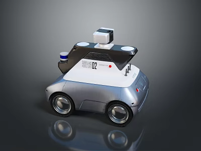 Modern U2 Robot Vehicle Featuring Metallic Body Four Wheels And Camera On Top 3d model