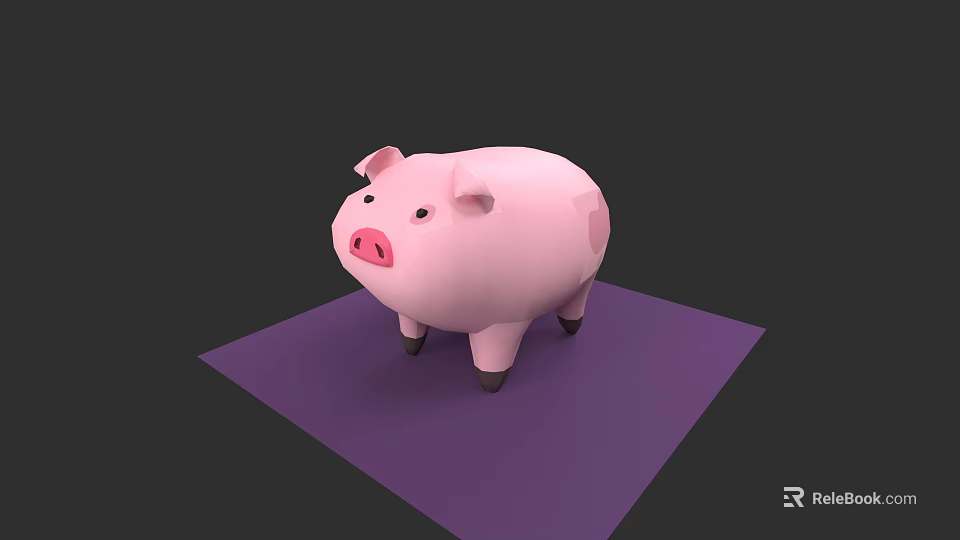 Cute Pink Cartoon Pig Standing On Purple Mat With Simple Design 3d model 