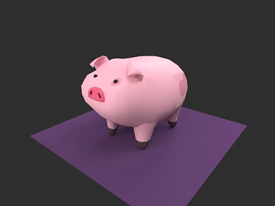 Cute Pink Cartoon Pig Standing On Purple Mat With Simple Design 3d model