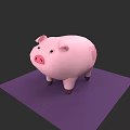 Cute Pink Cartoon Pig Standing On Purple Mat With Simple Design