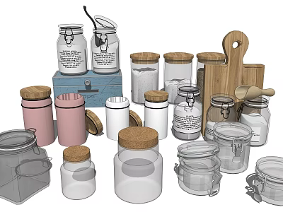 Ceramic Jars With Wooden Lids For Kitchen Storage And Decorative Organizer 3d model