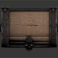 Vintage Wooden Chest With Black Metal Decorations Red Patterns Lock And Handle